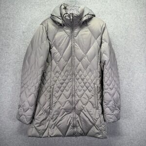 Eddie Bauer Jacket Womens Medium Gray Quilted Hooded Goose Down Puffer Coat